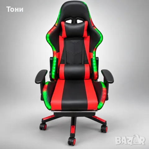 Геймърски стол с RGB LED осветление и дистанционно – Ергономичен дизайн, регулируеми подлакътници 