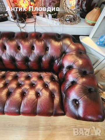 Кожен диван Chesterfield – тъмно бордо, снимка 7 - Дивани и мека мебел - 52849529