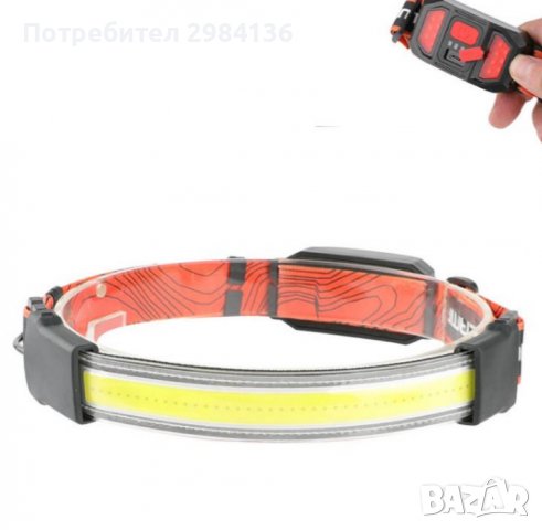 Акумулаторен LED челник COB лента с голяма яркост и три режима на работа