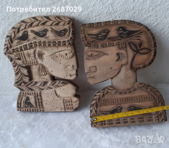 Различни глави: момче момиче 2 броя дървени, дърво дърворезба, пано глава, снимка 4 - Пана - 37587811