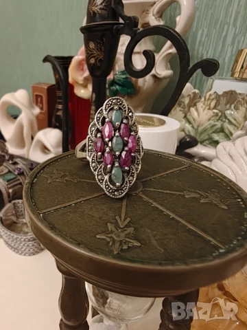 Превъзходен ръчно изработен сребърен пръстен с естествени камъни , снимка 2 - Пръстени - 50717847