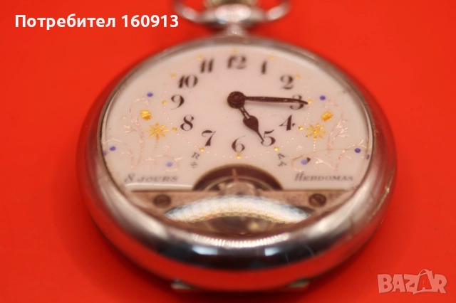 Швейцарски джобен часовник HEBDOMAS 8 Days - Осмодневен., снимка 2 - Колекции - 51450585