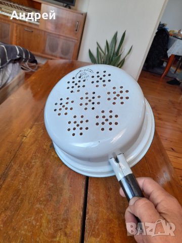 Стара емайлирана цедка,гевгир #15, снимка 3 - Антикварни и старинни предмети - 42840768