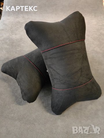 Възглавници за автомобилна седалка / Алкантара / черно с червен шев, снимка 3 - Аксесоари и консумативи - 39498273