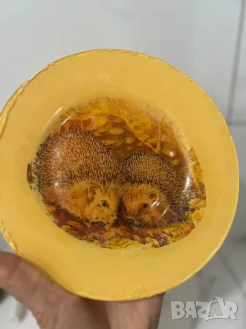 Чиния декупаж в топъл цвят Германия, снимка 3 - Антикварни и старинни предмети - 48587221