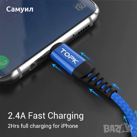 Захранващ кабел USB за iphone и ipad, 1М или 2М, снимка 4 - USB кабели - 29692104