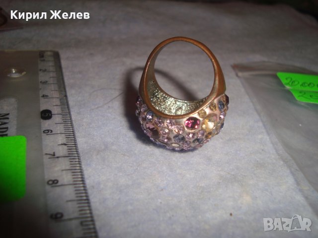 СТАР КРАСИВ МЕДЕН РЕТРО АРТ ДЕКО СТИЛ ПРЪСТЕН с ЦВЕТНИ ИСКРЯЩИ КРИСТАЛИ 21087, снимка 9 - Пръстени - 37451950