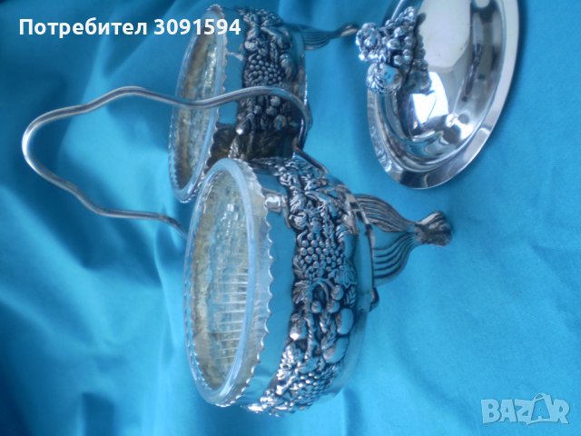 двойна посребрена кристална фруктиера ,бонбониера, захарница , снимка 9 - Други ценни предмети - 37269581