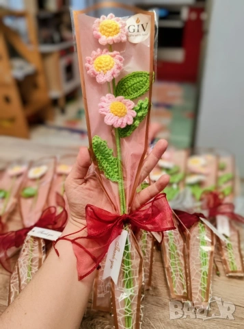 ръчно плетени букети с цветя за подарък , снимка 4 - Декорация за дома - 54090406