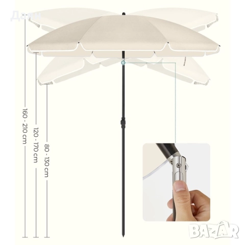 Градински чадър, Songmics, UPF 50+ UV защита, снимка 5 - Градински мебели, декорация  - 52826871