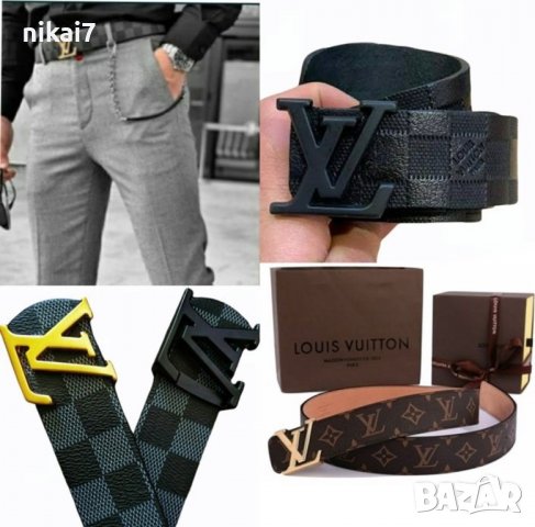 мъжки кожен колан Louis Vuitton с метална катарама спортно елегантен, снимка 2 - Колани - 37640366