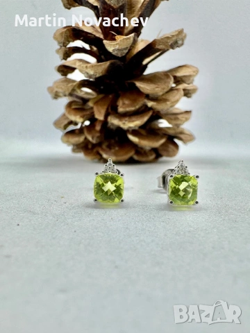 Сребърни обеци с естествен перидот , снимка 10 - Обеци - 53331707