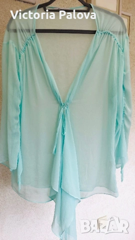 Ефирна шифонова блуза Crazy в цвят кристална мента, снимка 5 - Блузи с дълъг ръкав и пуловери - 54020805