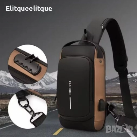 Мъжка чанта за през рамо Crossbody с USB зареждане, водоустойчива и с противокраден джоб, снимка 5 - Чанти - 52284269