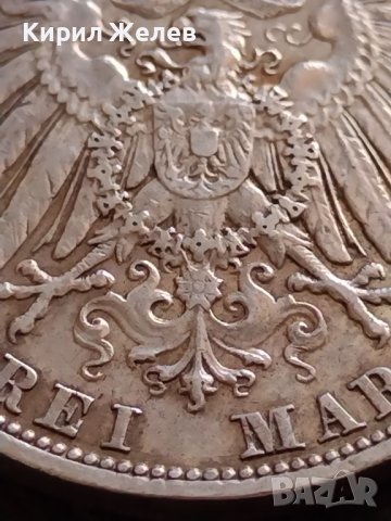 СРЕБЪРНА МОНЕТА 3 марки 1909г. ГЕРМАНСКА ИМПЕРИЯ Вилхелм втори Кайзер на Прусия УНИКАТ 33894, снимка 5 - Нумизматика и бонистика - 39695555