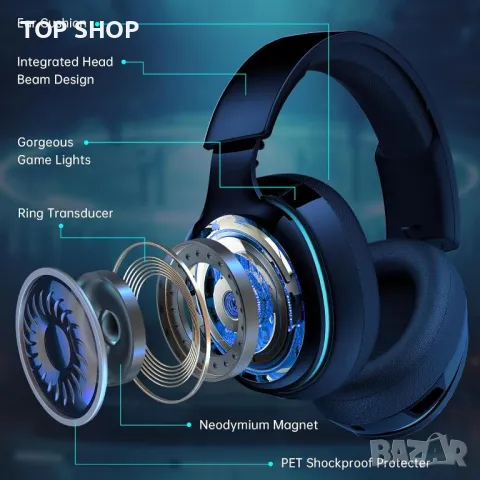 Captain 300 Bluetooth 5.2 gaming headset PC PS5,PS4,Mac,Nintendo Switch, снимка 7 - Bluetooth слушалки - 48925498