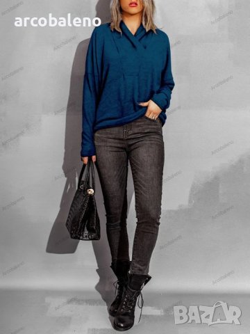 Дамска свободна кадифена блуза с дълги ръкави и широко деколте, 5цвята - 023 , снимка 9 - Блузи с дълъг ръкав и пуловери - 42814828