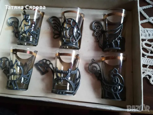 Стъклени чаши в подстаканчики, снимка 2 - Чаши - 50073754