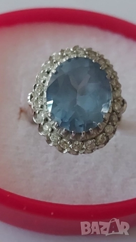 Златен пръстен с аквамарин и брилянти, снимка 7 - Пръстени - 52890239