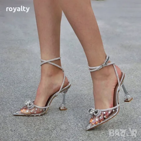 Сандали на ток - прозрачен силикон със сребрист акцент, снимка 2 - Сандали - 49893754