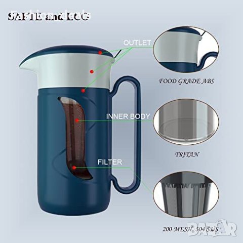 Нова кана с филтър за напитки Кафе Чай топли студени 1,5 литра кухня, снимка 2 - Други - 40470079