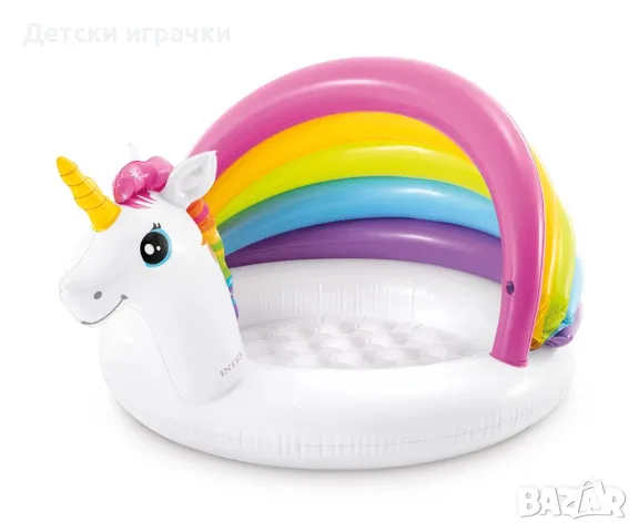 Бебешки надуваем басейн със сенник Еднорог INTEX, 127 х 102 х 69 см, снимка 2 - Надуваеми играчки - 50394964