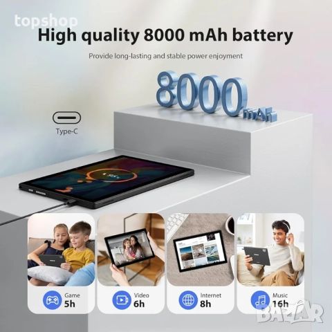 Нов RUSHAR 10-инчов Android 14 таблет с клавиатура - 36GB RAM + 128GB ROM (1TB TF), Octa-Core | WiFi, снимка 4 - Таблети - 52590297