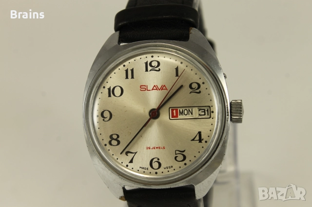 Руски Ръчен Часовник SLAVA Червен Надпис 2628 Със 26 Камъка, снимка 3 - Мъжки - 51772993