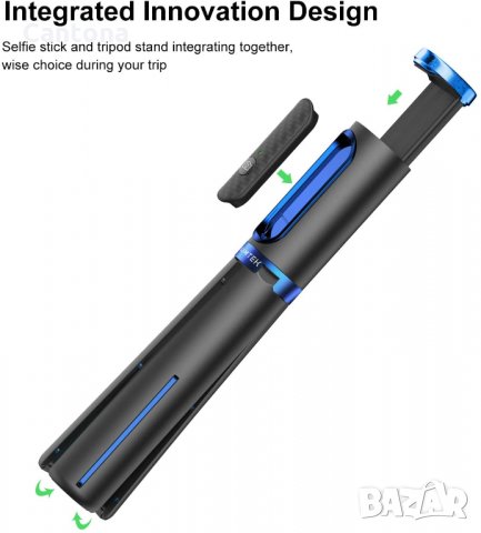 Висококачествен безжичен bluetooth селфи стик - трипод, Bluetooth remote, съвместим с iPhone, Androi, снимка 2 - Чанти, стативи, аксесоари - 33891783