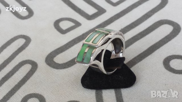 СРЕБЪРЕН ПРЪСТЕН с 6 КАМЪКА от ЗЕЛЕН СЕДЕФ 8.24 ГР. / 925 МАРКИРАН, снимка 5 - Пръстени - 35230402