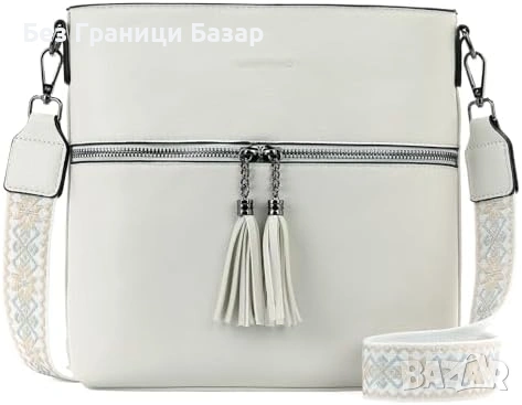 Нова Дамска чанта през рамо с много отделения и картодържач регулируема широка дръжка кросбоди