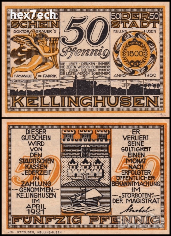 ❤️ Германия Kellinghusen 1921 50 пфенинга UNC нова ❤️