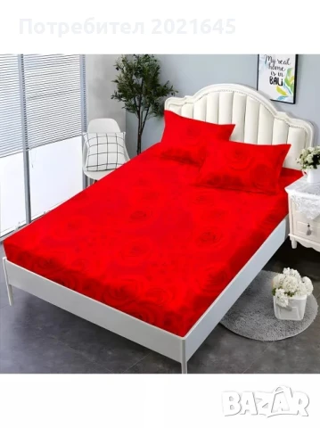 чаршаф с ластик за голяма спалня и 2 каллъфки, снимка 2 - Спално бельо - 51223415