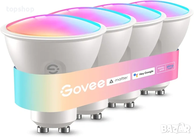 Чисто нови запечатани 4бр. Умни Крушки Govee GU10 Smart Bulb – Matter, RGBWW, WiFi & Bluetooth...