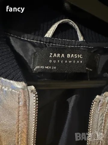 Късо сребристо кожено яке Zara, снимка 5 - Якета - 49499860