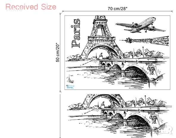 Айфелова Кула Paris черен самозалепващ стикер за стена декор украса, снимка 3 - Други - 31614827