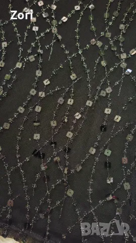 РАЗКОШНА черна рокля тюл с подплата - цялата обшита с пайети и синци, снимка 4 - Рокли - 48087016