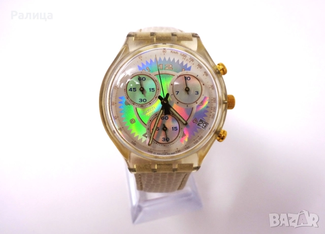 Мъжки кварцов часовник хронограф Swatch със седефен циферблат, снимка 4 - Дамски - 51883162