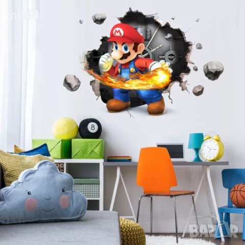 3D Супер Марио Super Mario Дупка в стена самозалепващ стикер лепенка за стена, снимка 1 - Други - 34253921