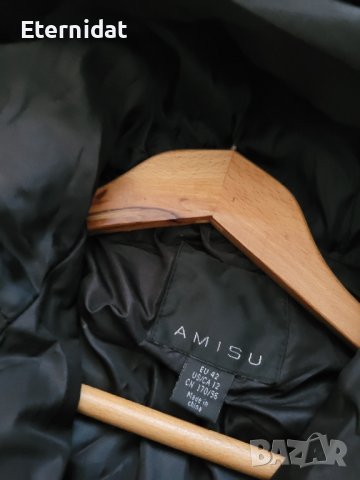 Зимно дълго черно яке с качулка AMISU , снимка 2 - Якета - 44172938