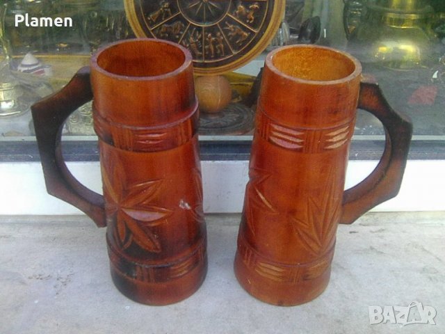 Две дървени халби за бира, снимка 1 - Други ценни предмети - 36838171