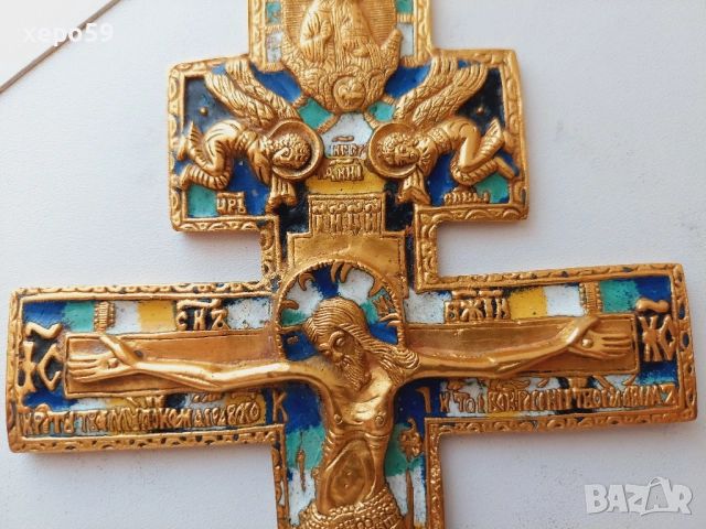 Антикварен бронзов кръст с позлата и емайл/Царска Русия/1850 год, снимка 3 - Антикварни и старинни предмети - 52537680