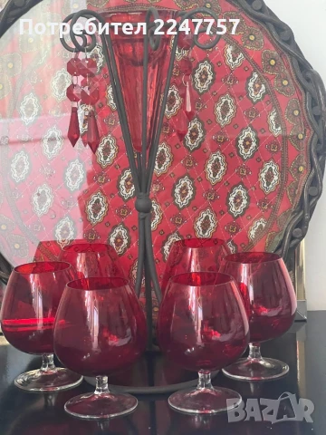 6 бр кристални червени чаши за ракия, снимка 3 - Чаши - 51095002