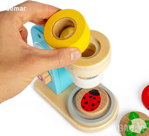 Bigjigs Toys Дървена играчка микроскоп от 14 части с 3 лещи, образователна играчка за малки деца, снимка 2 - Образователни игри - 44737638