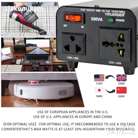 500W 220V към 110V Тороидален Трансформатор/Преобразувател на напрежение, снимка 3 - Друга електроника - 52046970