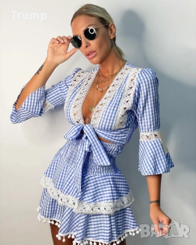 - 50 % секси къса рокля, каре, цвят син