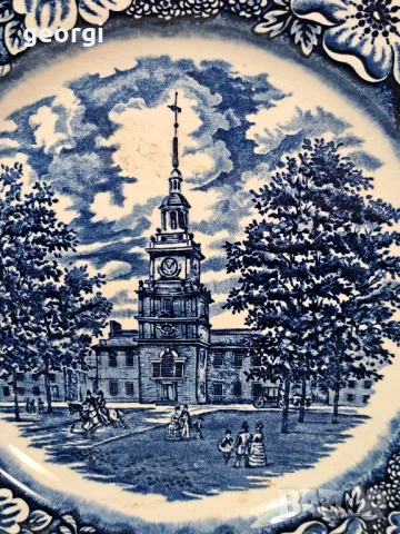 английска порцеланова чиния син порцелан 22/2, снимка 2 - Чинии - 49182826