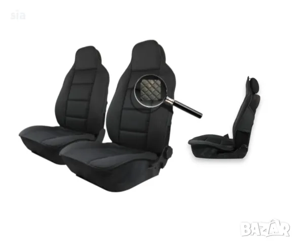 Калъфи за предни седалки, 2бр. протектори, кожа + текстил, черен