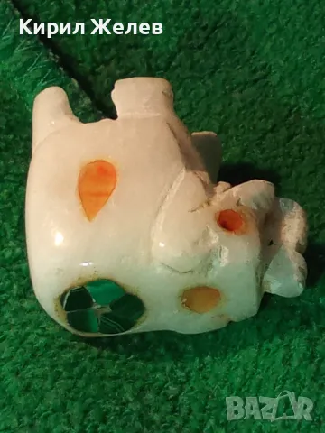 ДЕКОРАТИВНО КАМЕННО СЛОНЧЕ РЪЧНА МАЙСТОРСКА АРТ ИЗРАБОТКА с ИНКРУСТИРАН МАЛАХИТ 13617, снимка 12 - Статуетки - 46801318