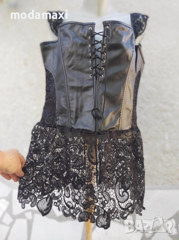 3XL Нов кожен топ с дантела 